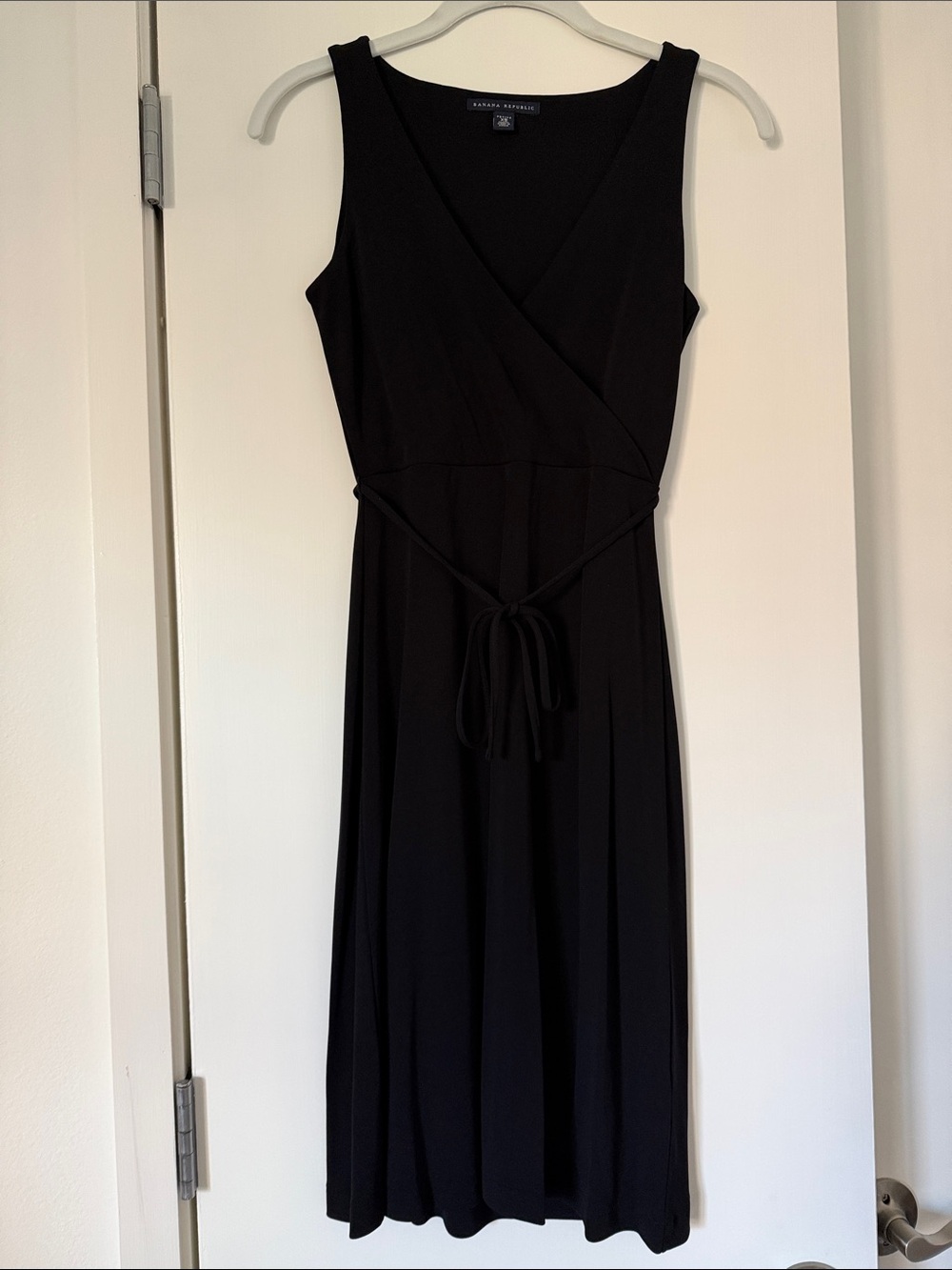 Banana Republic Black Sleeveless Wrap Midi Dress with Waist Tie